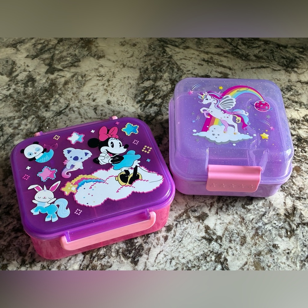 Lot of 2 Lunch Bento Boxes Minnie & Mystical Unicorn Theme